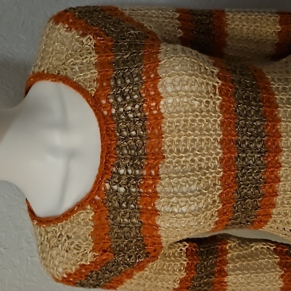 ASHLEY Y2k Striped Metallic Open Crochet Peekaboo Sweater - Picture 4 of 8